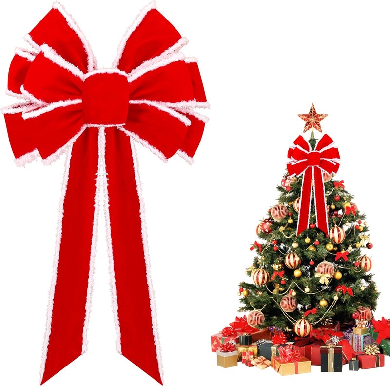 Anyfire Large Red Christmas Bow: 10'' x 21'' Large Christmas Tree Topper Bow Red Velvet Bow with White Edge for Wreath Garland Stair Fireplace Home Indoor Outdoor Xmas Decoration (1 Packs) - Image 1